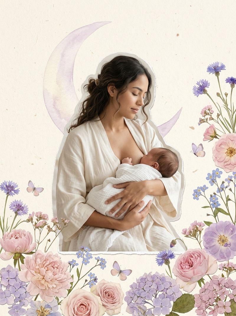 Mãe amamentando seu bebê de forma serena e acolhedora